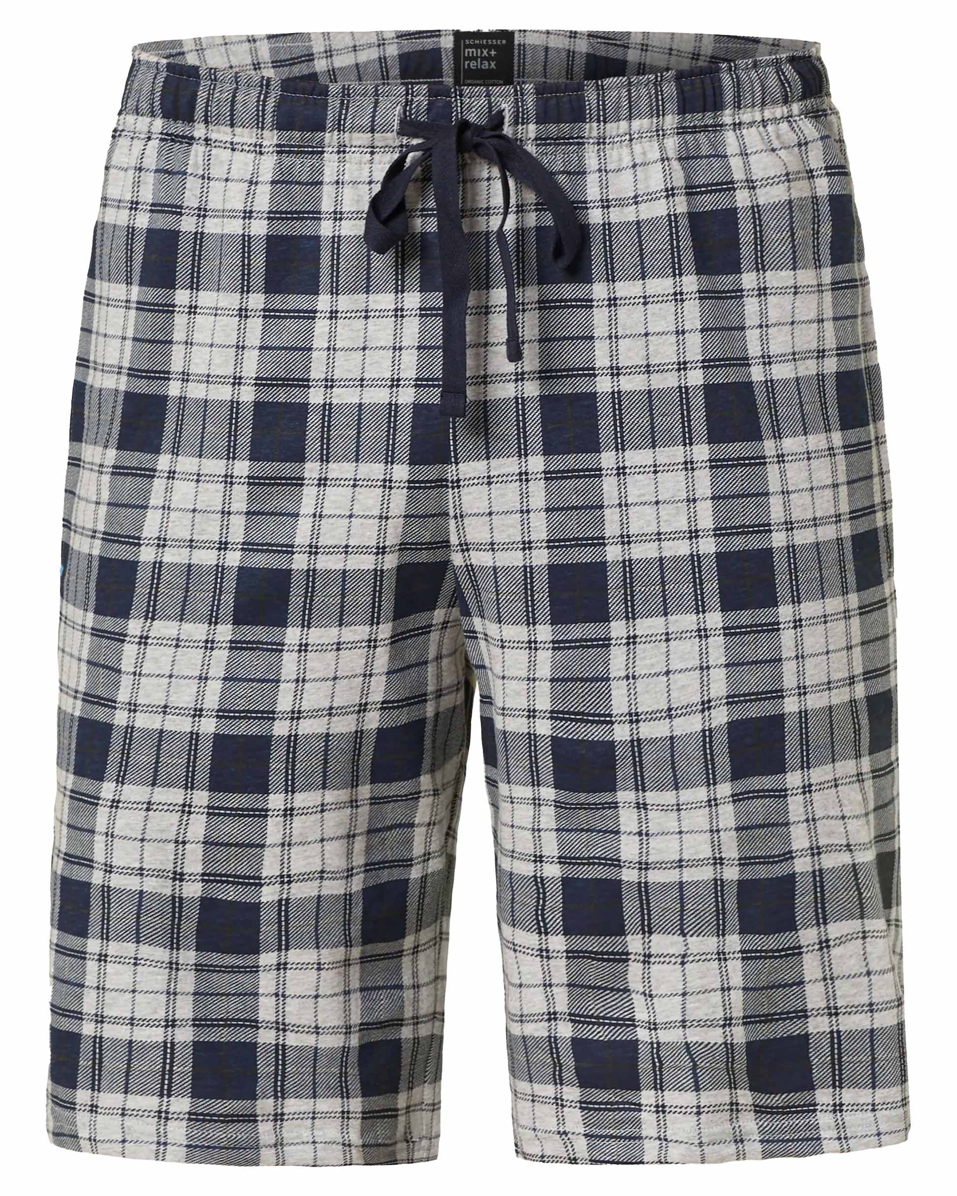 Schiesser Pyjamabroek kort model blauw-grijs geruit afbeelding 1
